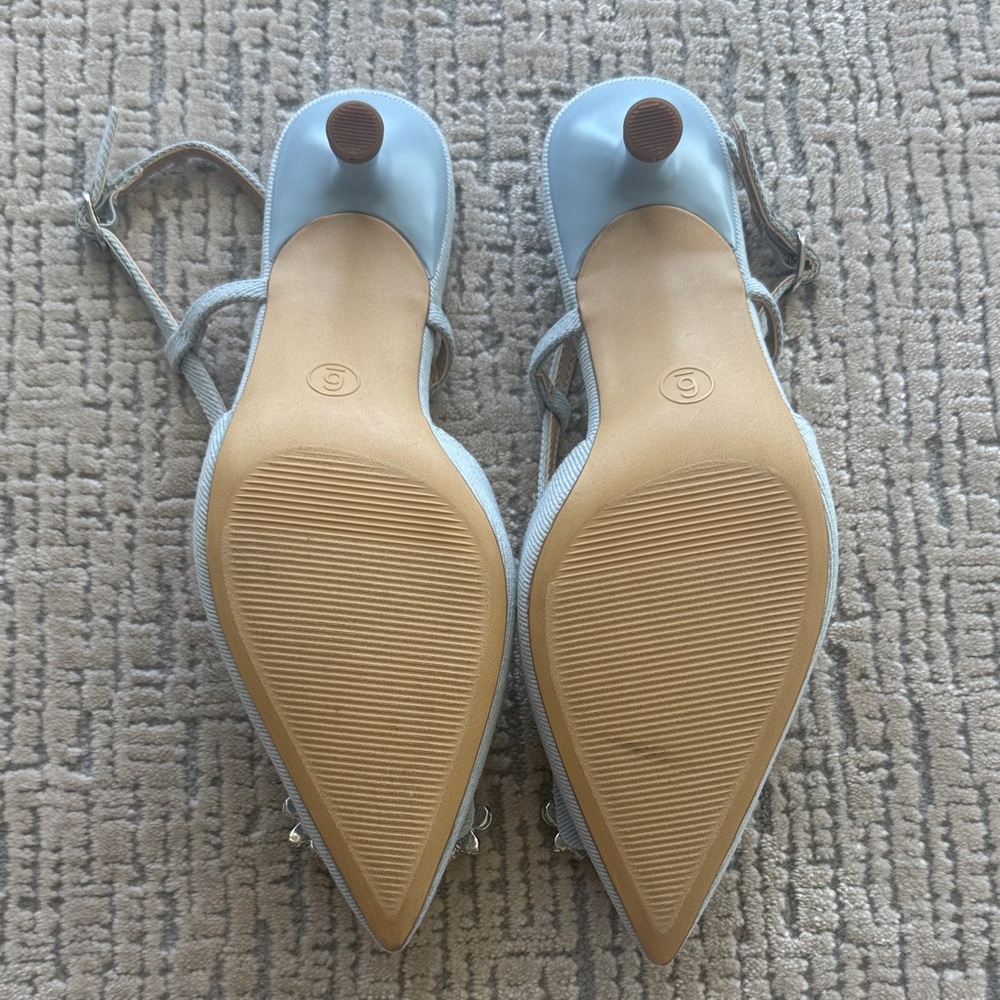 a new day Light Blue denim Embellished Slingback Pointed Pumps - Picture 2 of 8